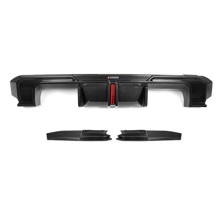 SOOQOO BMW M3 G80 G81 Type-A Prepreg Carbon Fiber Rear Diffuser Set With Brake Light | G80,G81