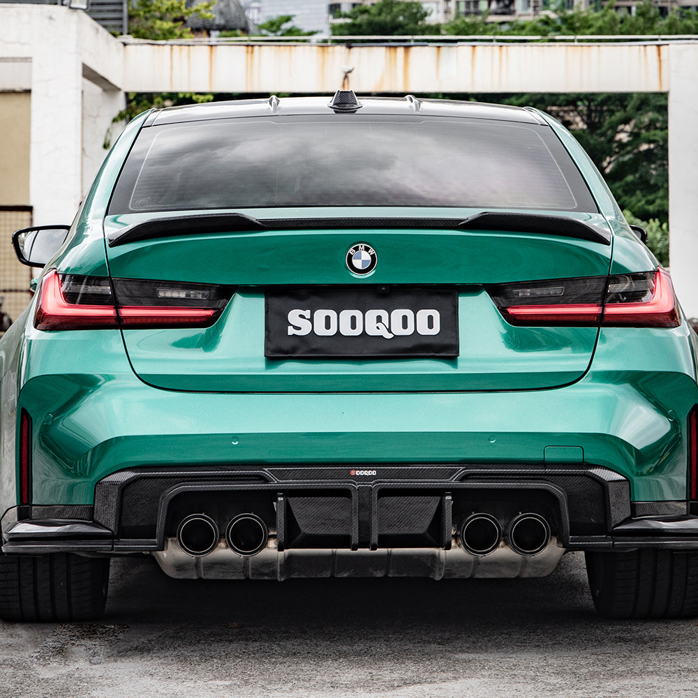 SOOQOO Carbon Fiber Diffuser With Brake Light Green M3 G80 Rear Center