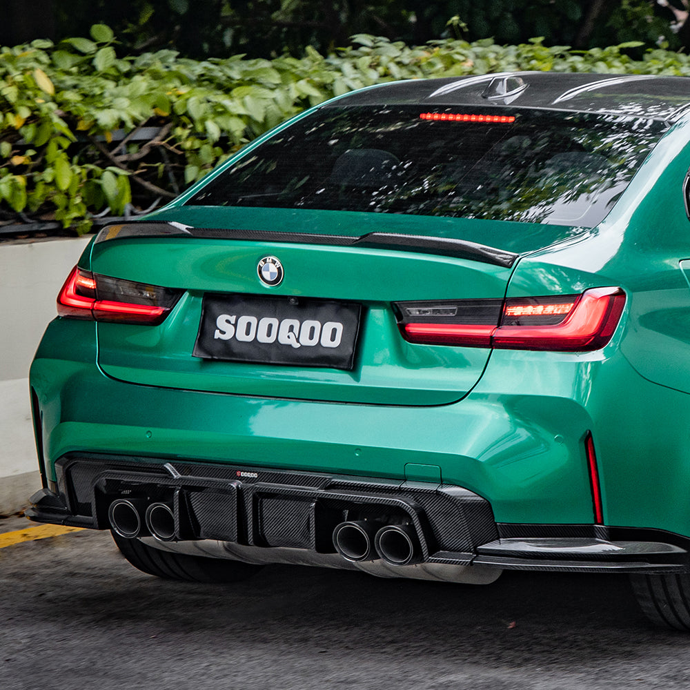 SOOQOO Carbon Fiber Diffuser With Brake Light Green M3 G80 Rear Right