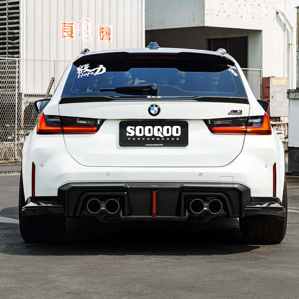 SOOQOO BMW M3 G80 G81 Type-B Prepreg Carbon Fiber Rear Diffuser Set With Brake Light | G80,G81