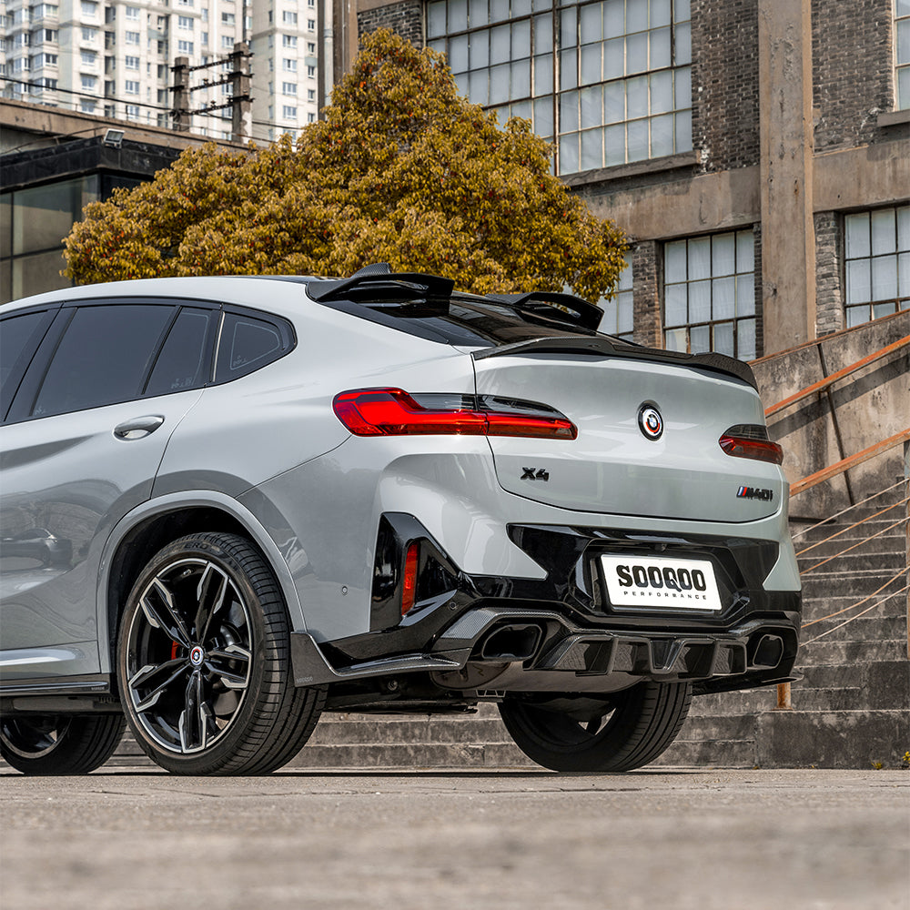 SOOQOO BMW X4 G02 LCI Prepreg Carbon Fiber Rear Diffuser With Brake Light