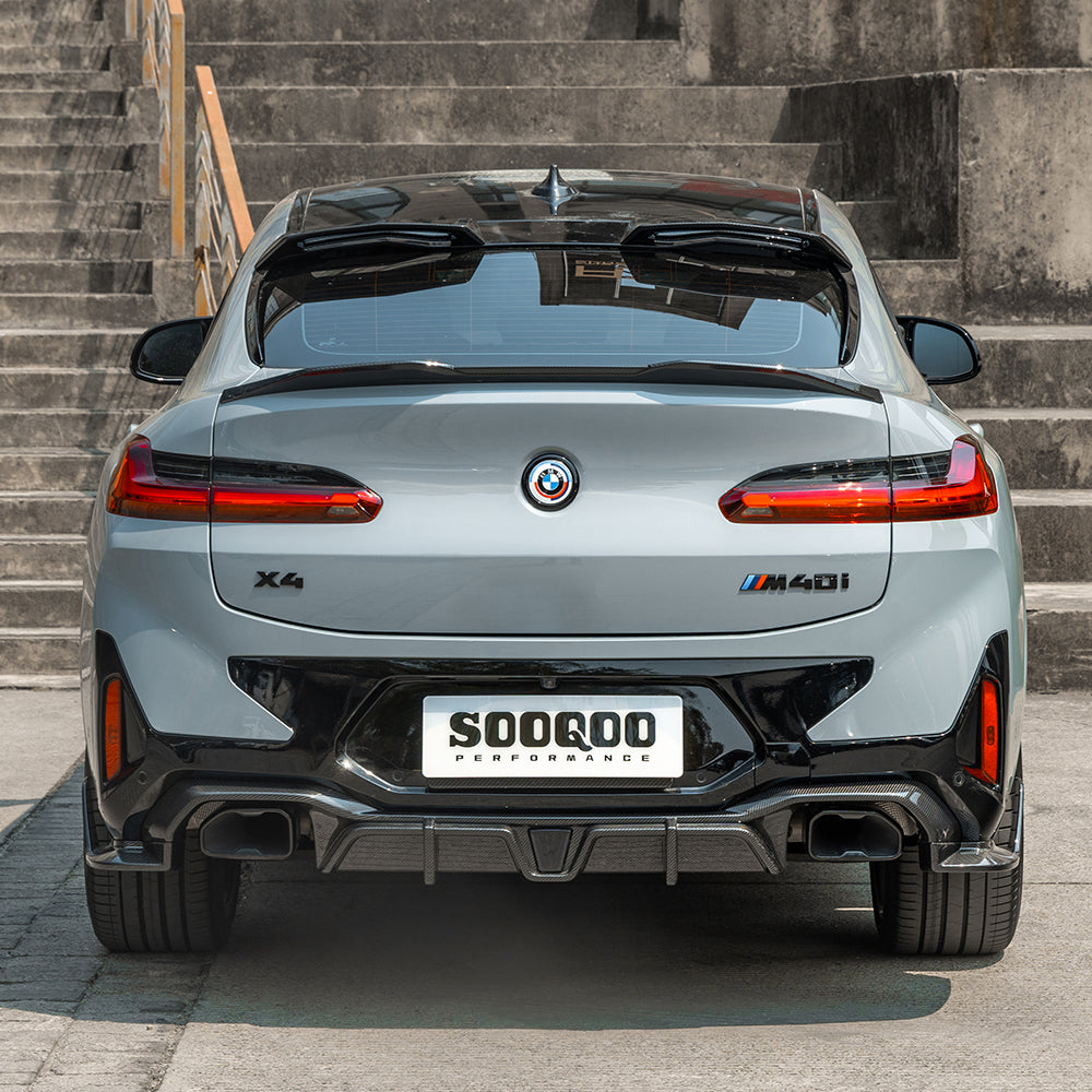 SOOQOO BMW X4 G02 LCI Prepreg Carbon Fiber Rear Diffuser With Brake Light