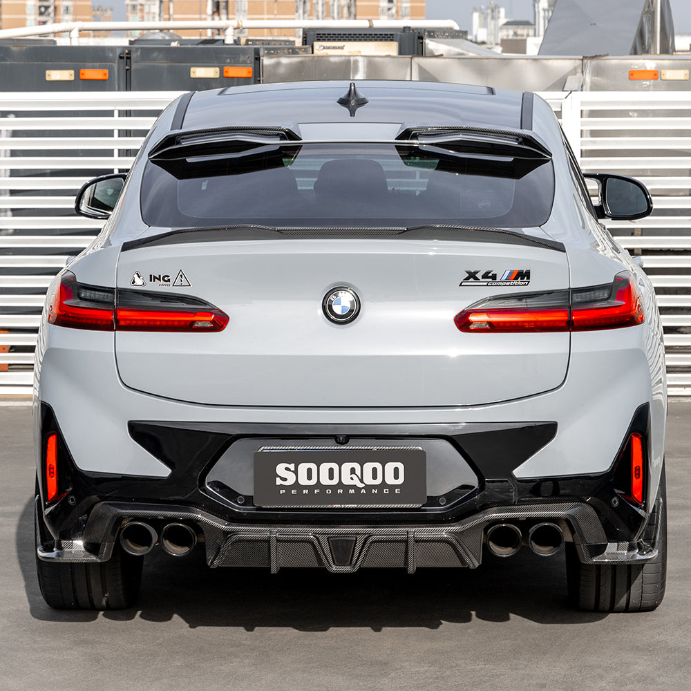SOOQOO BMW X4M F98 LCI Prepreg Carbon Fiber Rear Diffuser With Brake Light